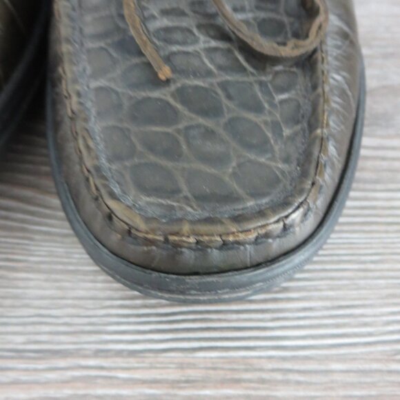 Talbots Leather GROMMUS Olive Army Green Croc Reptile Loafers Size 5 - Picture 4 of 14